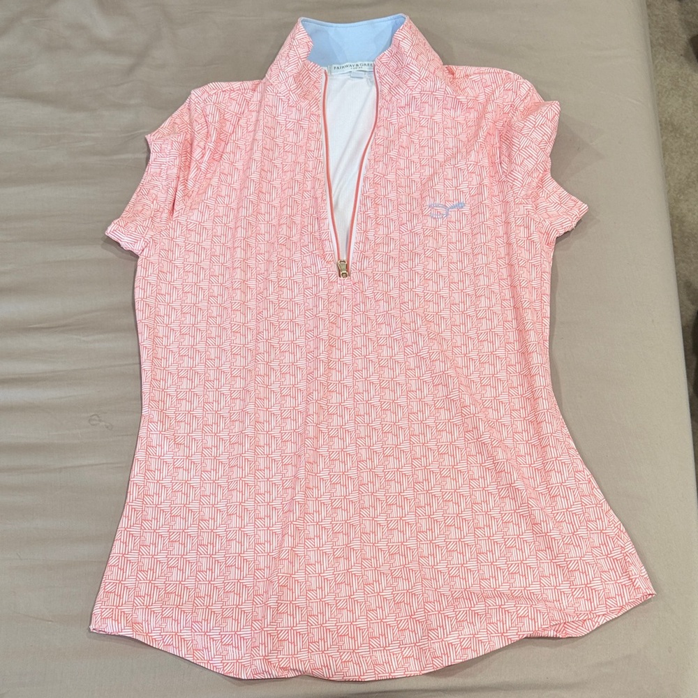 Fairway & Greene Coral Patterned Short Sleeve Top